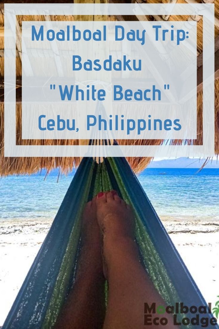 Basdaku “White Beach”, Cebu, is a perfect Moalboal day trip. If sipping a coconut on a white sand beach in the Philippines is on your list of things to do in Moalboal, a visit to White Beach is a must. Moalboal Eco Lodge share all you need to know about White Beach. #moalboal #cebu #philippines #moalboalcebu #moalboalphilippines #thingstodomoalboal #itsmorefuninthephilippines #ecotourism #responsibletravel #greentravel #sustainabletravel #bucketlist #thingstodo #budgettravel #travel #adventuretravel 