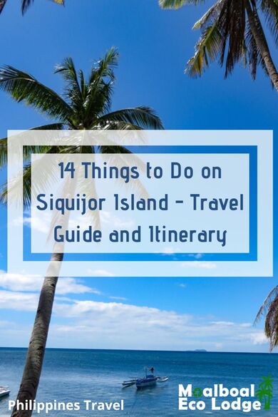 Siquijor Island is a mystical Island of Fire off Cebu, #Philippines. Sunset at Paliton Beach, tarzan swing at Cambugahay Falls, or swimming in a jungle #waterfall at Lugnason “Zodiac” Falls. Moalboal Eco Lodge share 14 things to do on #Siquijor #Island, a travel guide and itinerary.#thephilippines #siquijorisland #travelguide #philippinestravel #itsmorefuninthephilippines #ecotourism #responsibletravel #greentravel #sustainabletravel #bucketlist #thingstodo #budgettravel #adventuretravel #CambugahayFalls #waterfalls 